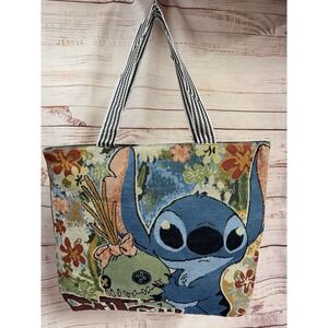 Disney Stitch & Scrump Large Embroidered Tote Shoulder Bag